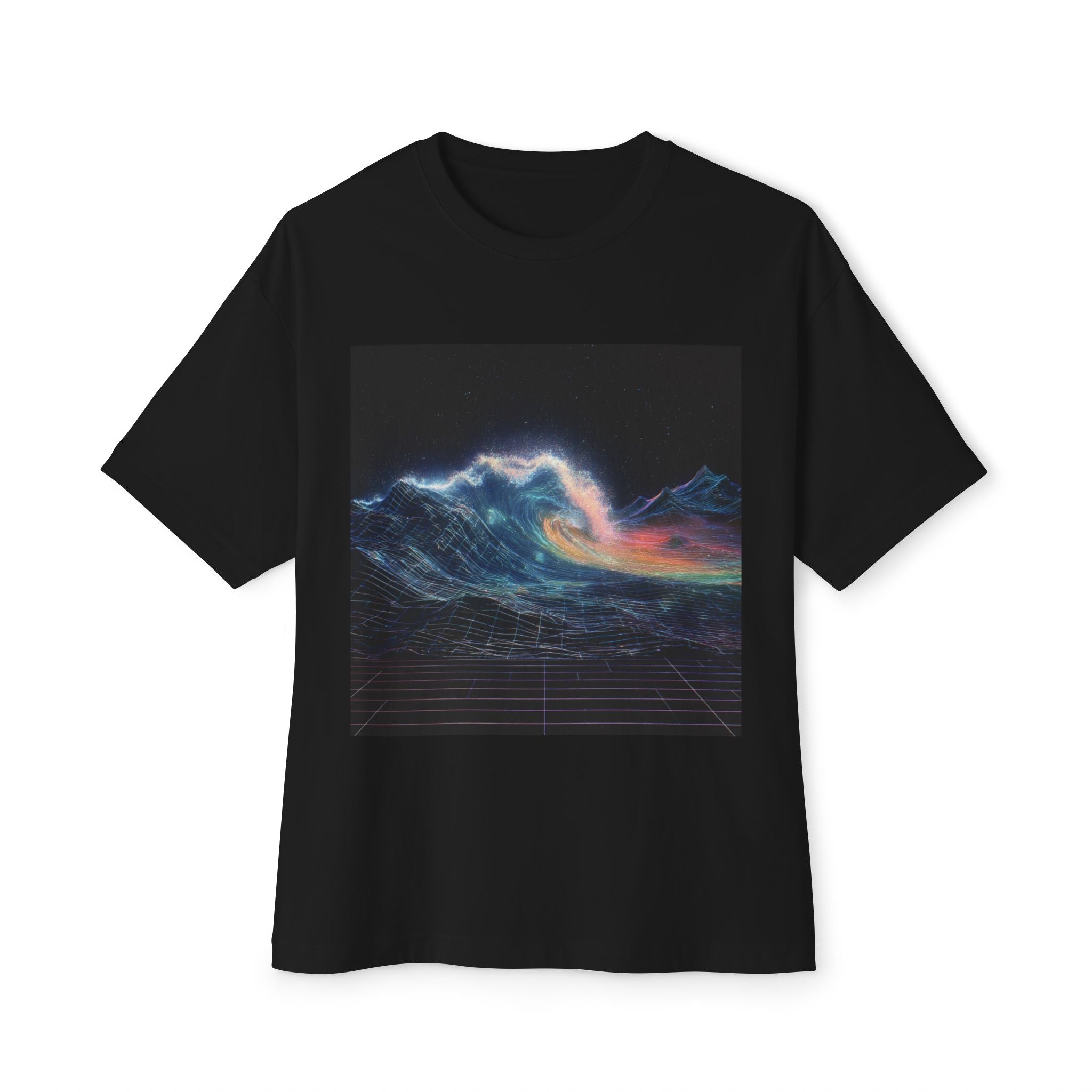 Cosmic Wave Tee — Rainbow Nebula Surf Graphic T-Shirt